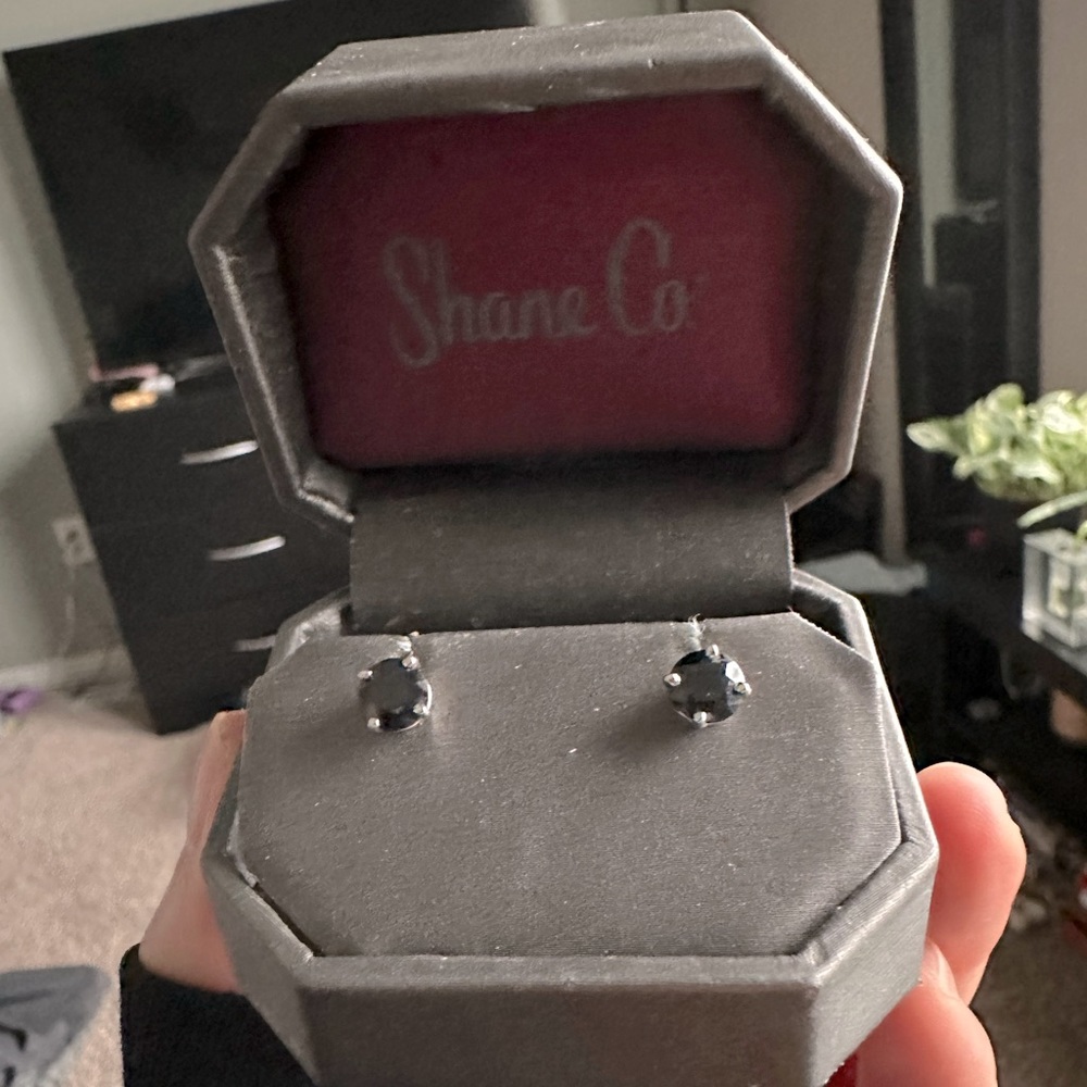 Shane Co. black sapphire screw back earrings